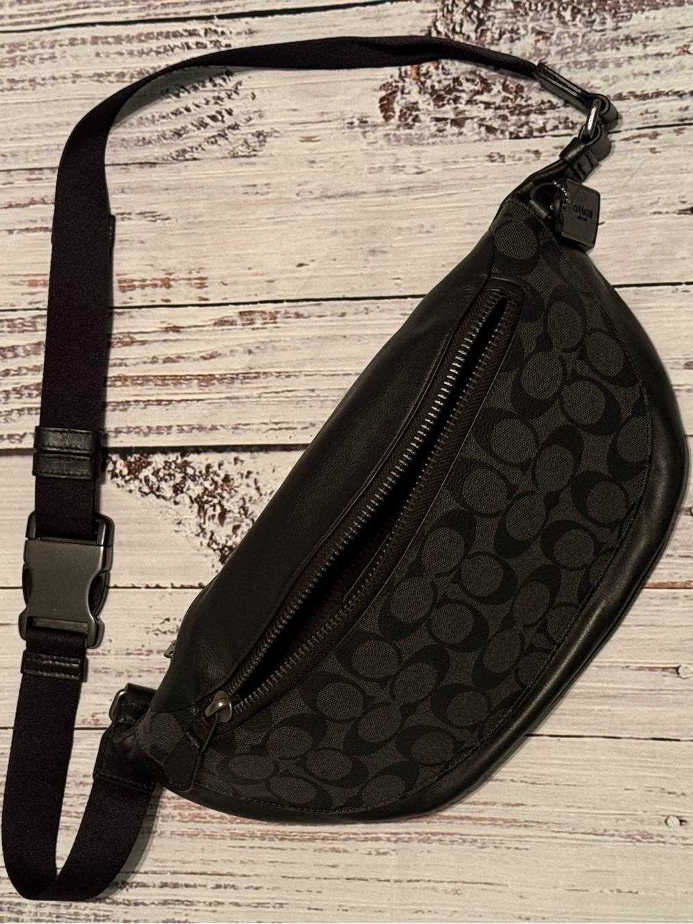 Pre-loved | Coach Black Signature Canvas Belt Bag with Leather Trim - Picture 2 of 5
